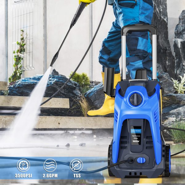 Electric Pressure Washer 3500PSI Power Pressure Washer, 2.5GPM Pressure Washer High Pressure Washer Cleaner with Spray Gun, Brush, and Two Kind Adjustable Spray Nozzle, Blue - Image 3