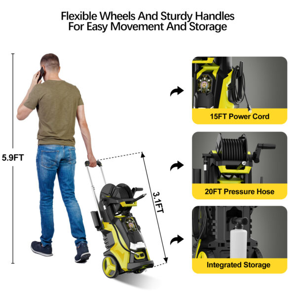 Electric Pressure Washer 3800 PSI +2.8 GPM Power Washers Electric Powered with Three Modes of Touch Screen Adjustable Pressure,4 Nozzles and Foam Cannon Hose Reel Car Washer Cleaner for Home/Patio - Image 4