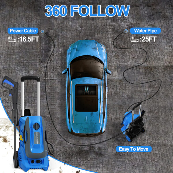 Pressure Washer with 25FT Hose, 5 Quick Connect Nozzle and 16.9 Oz Soap Tank Blue - Image 6