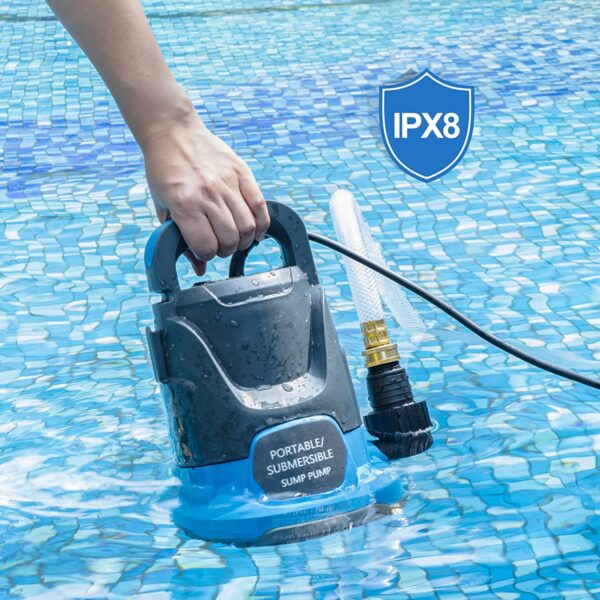 HONGDONG 1HP 3500 GPH Sump Pump Submersible Utility Water Pump Portable Transfer Electric Water Sump Pumps with 8 Accessories for Swimming Pool Draining Garden Spa Hot Tub Pond Flood Basement Yard - Image 2