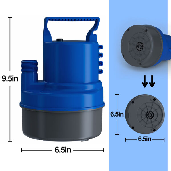 HONGDONG 1/2HP Small Water Pump 2200GPH Submersible Sump Pump For Basements Garden Pond Pool Flooded Water Removal With 16.4 Ft Power Cord and Hose Adapters - Image 2