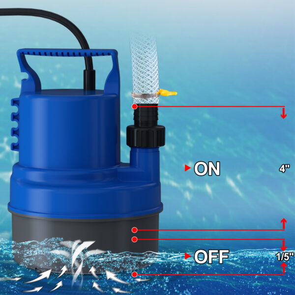 HONGDONG 1/2HP Small Water Pump 2200GPH Submersible Sump Pump For Basements Garden Pond Pool Flooded Water Removal With 16.4 Ft Power Cord and Hose Adapters - Image 3