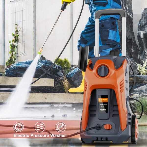 Electric Power Washer 4000 PSI Max 3.5 GPM Pressure Washer with 25FT Hose, 4 Quick Connect Nozzle and 16.9 Oz Soap Tank Orange - Image 2