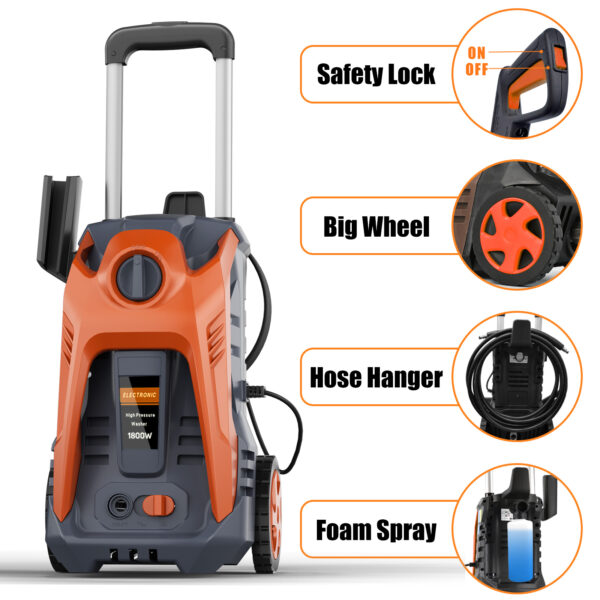 Electric Power Washer 4000 PSI Max 3.5 GPM Pressure Washer with 25FT Hose, 4 Quick Connect Nozzle and 16.9 Oz Soap Tank Orange - Image 5