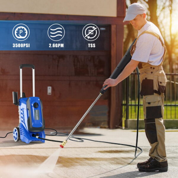 Electric Pressure Washer with 25FT Hose, 4 Quick Connect Nozzles and 16.9 oz Soap Tank Blue - Image 3