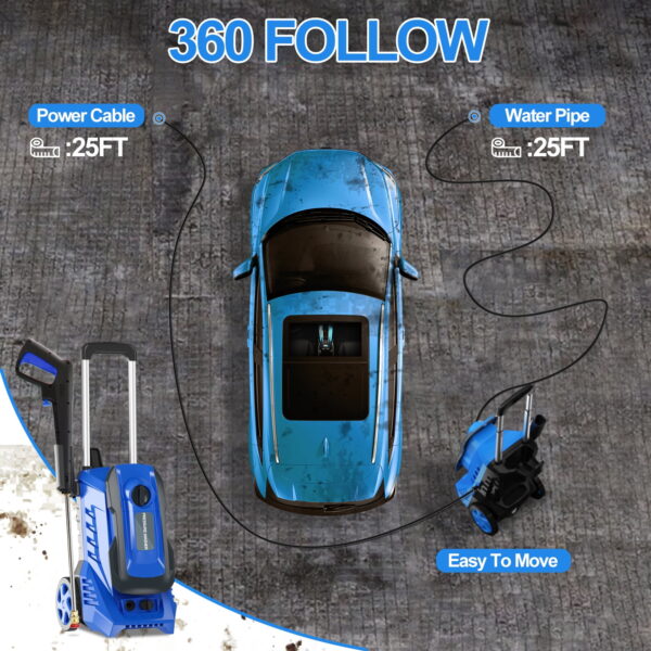 Electric Pressure Washer with 25FT Hose, 4 Quick Connect Nozzles and 16.9 oz Soap Tank Blue - Image 7
