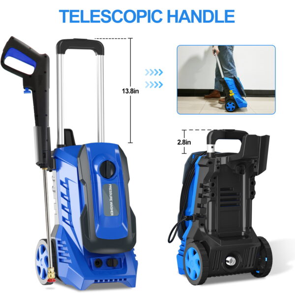 Electric Pressure Washer with 25FT Hose, 4 Quick Connect Nozzles and 16.9 oz Soap Tank Blue - Image 6
