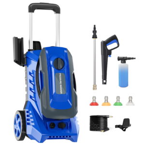 Electric Pressure Washer with 25FT Hose, 4 Quick Connect Nozzles and 16.9 oz Soap Tank Blue