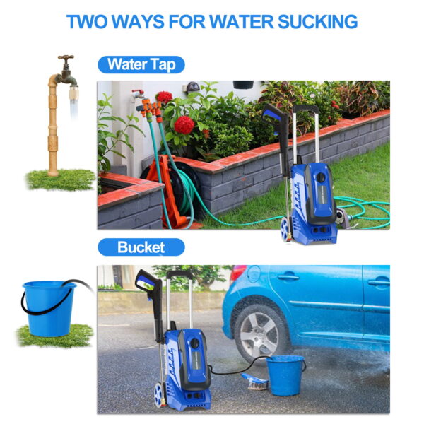 Electric Pressure Washer with 25FT Hose, 4 Quick Connect Nozzles and 16.9 oz Soap Tank Blue - Image 8